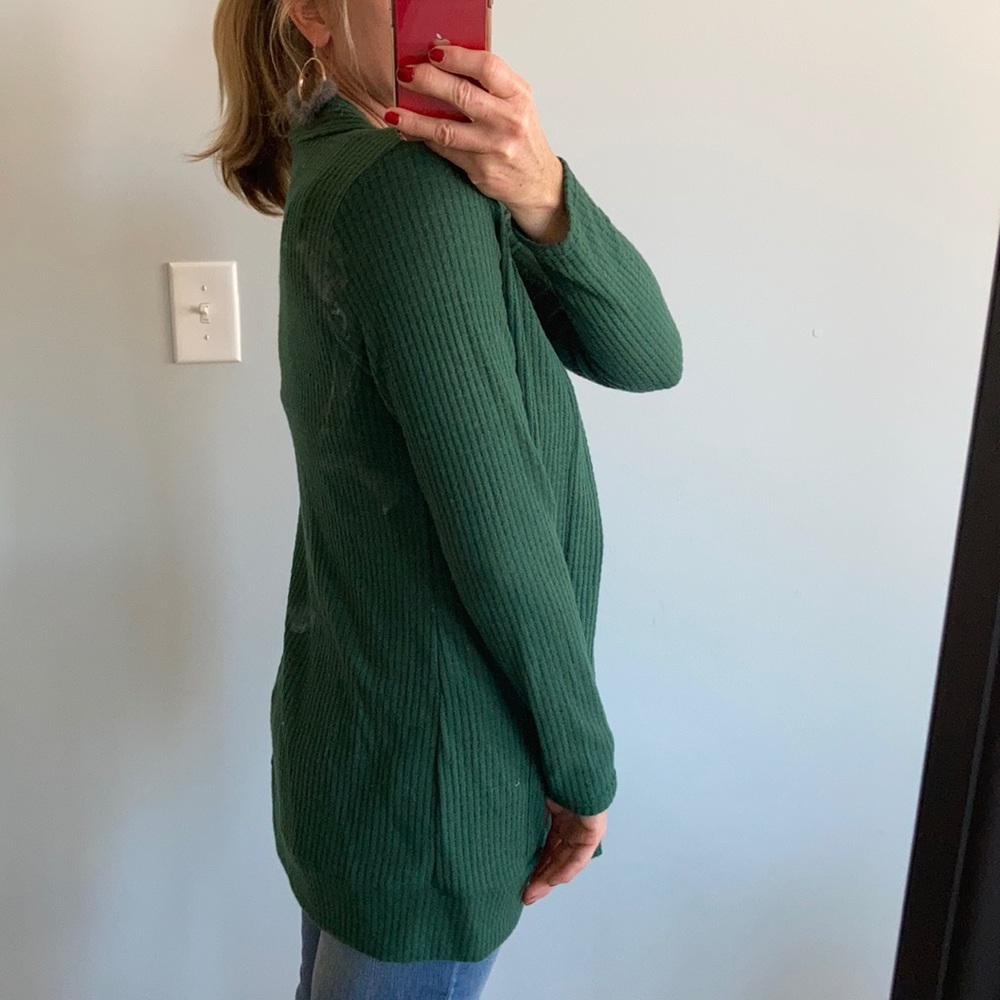 Green, Waffle Texture Long Sleeve Open Cardigan - Picture 6 of 8
